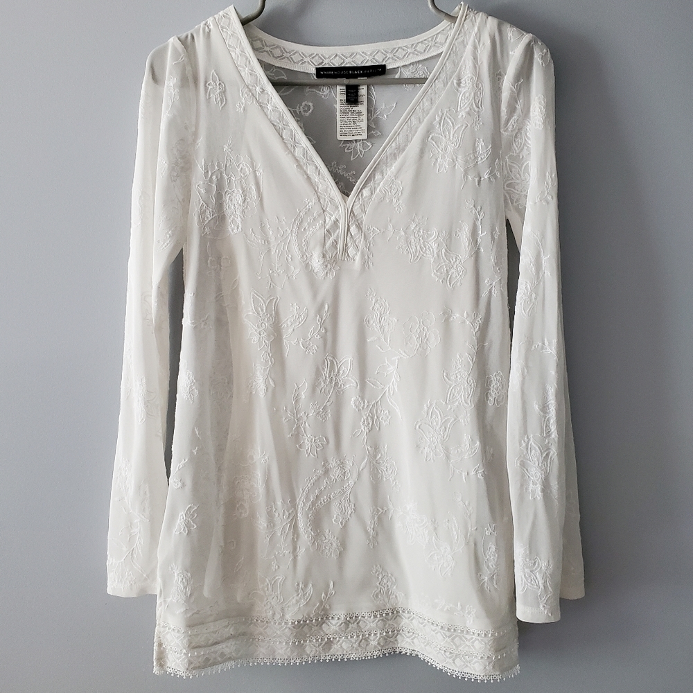 White House Black Market Embroidered Mesh Tunic Size XXS